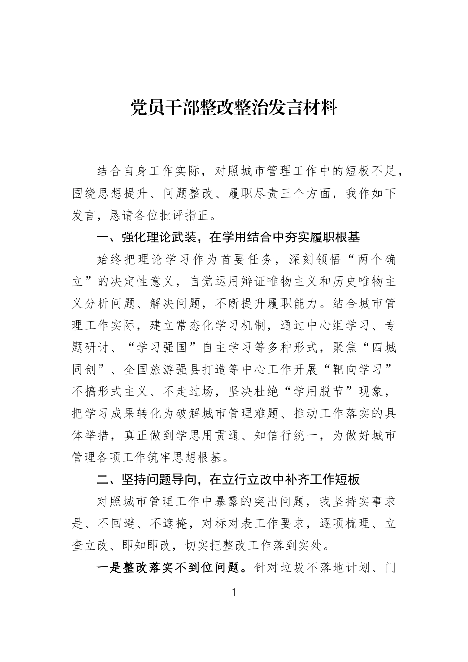 党员干部整改整治发言材料_第1页