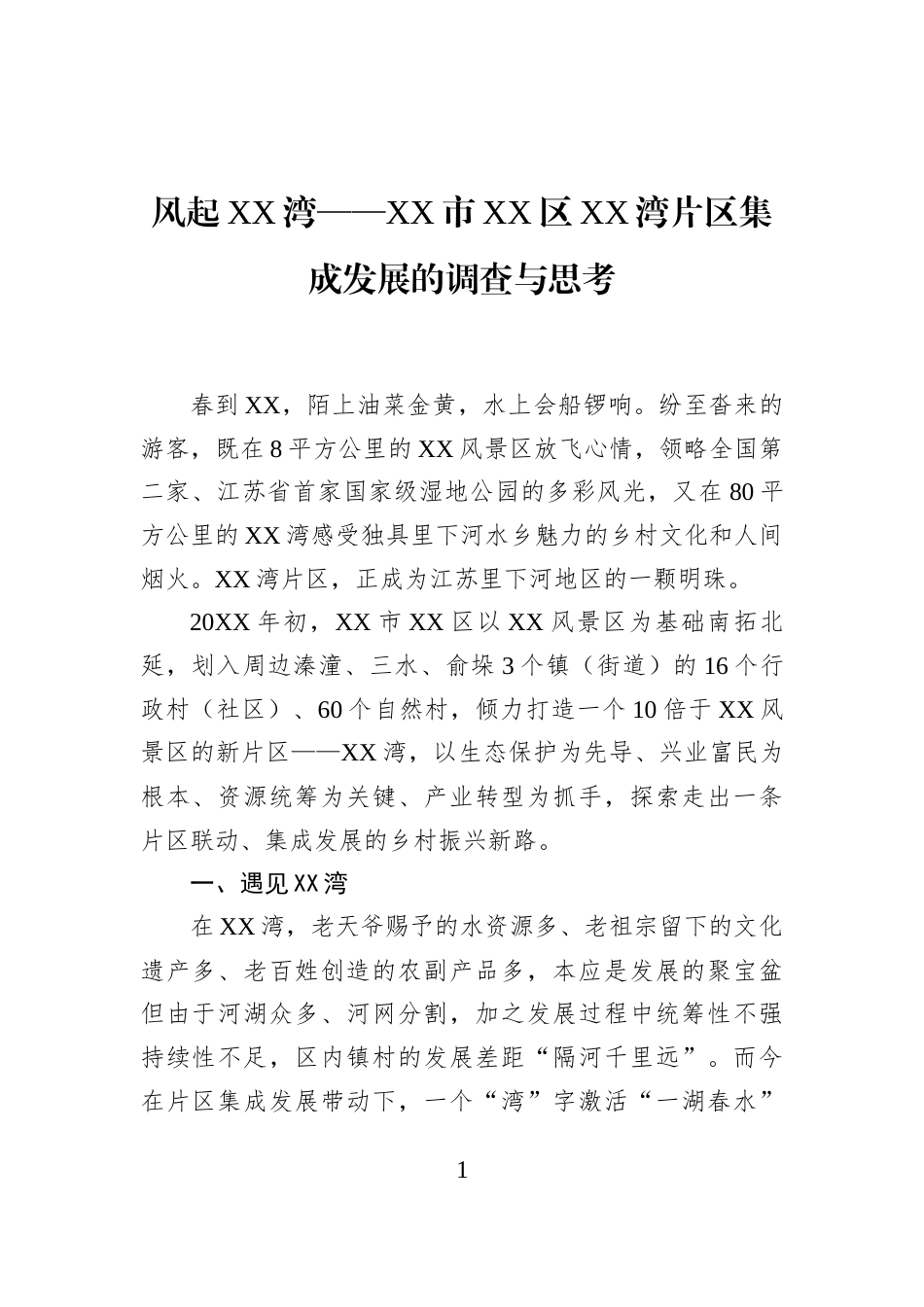 风起XX湾——XX市XX区XX湾片区集成发展的调查与思考_第1页