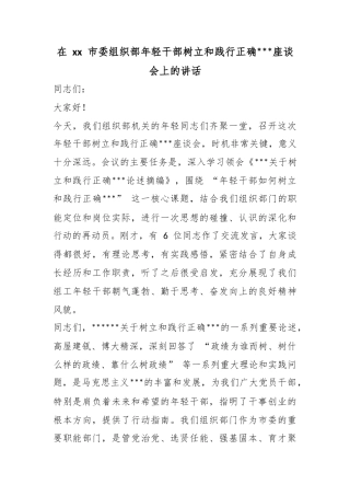 在市委组织部年轻干部树立和践行正确政绩观座谈会上的讲话