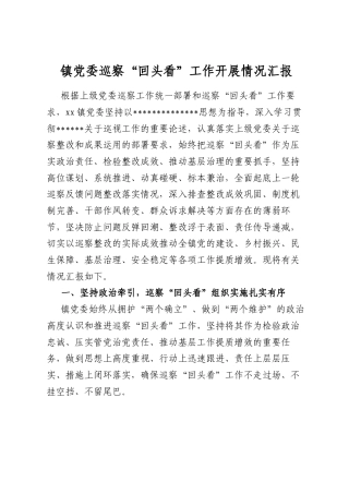镇X委巡察“回头看”工作开展情况汇报