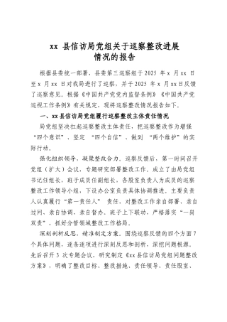 XX县信访局X组关于巡察整改进展情况的报告