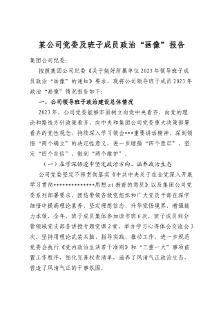 某公司党委及班子成员政治“画像”报告