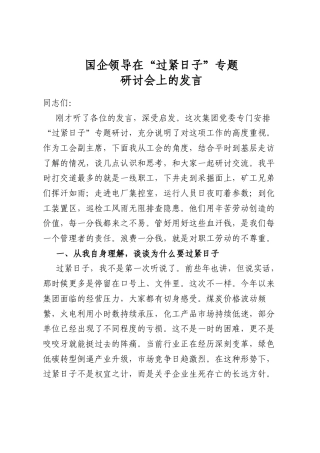 国企领导在“过紧日子”专题研讨会上的发言
