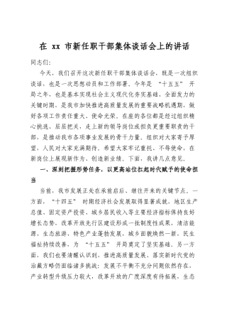 在市新任职干部集体谈话会上的讲话