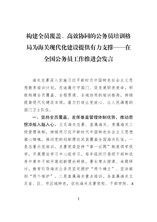 构建全员覆盖、高效协同的公务员培训格局为海关现代化建设提供有力支撑——在全国公务员工作推进会发言