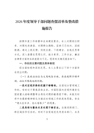 2026年度领导干部问题查摆清单及整改措施报告