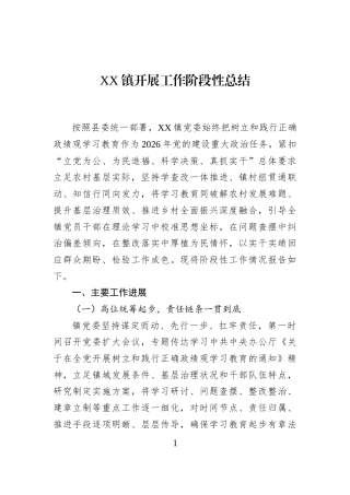 XX镇开展工作阶段性总结
