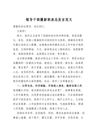 领导干部履新职表态发言范文