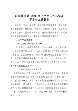 应急管理局2026年上半年工作总结及下半年工作计划