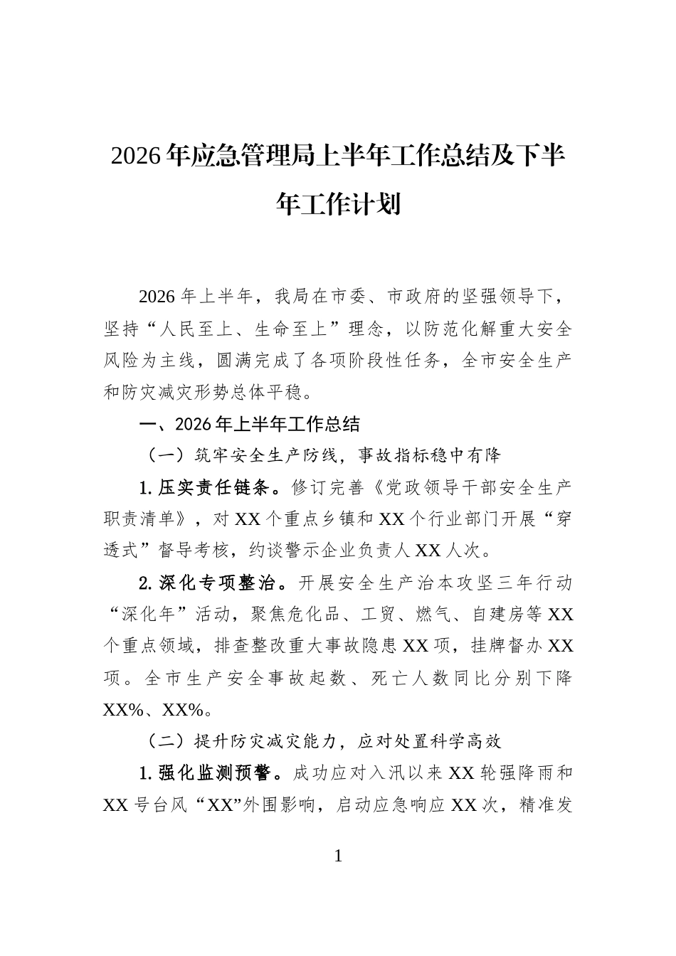 2026年应急管理局上半年工作总结及下半年工作计划_第1页