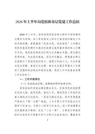 2026年上半年局党组抓基层党建工作总结 (1)