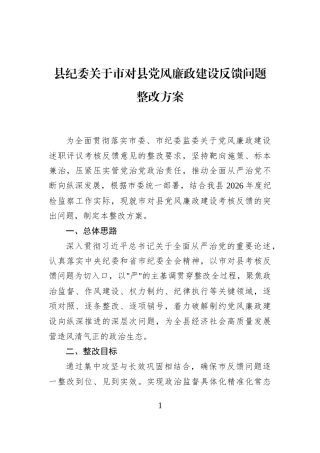 县纪委关于市对县党风廉政建设反馈问题整改方案 (1)