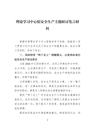 理论学习中心组安全生产主题研讨发言材料 (1)