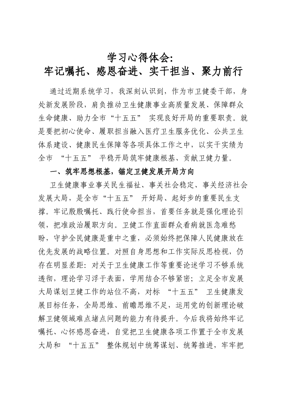 学习心得体会：牢记嘱托、感恩奋进、实干担当、聚力前行_第1页