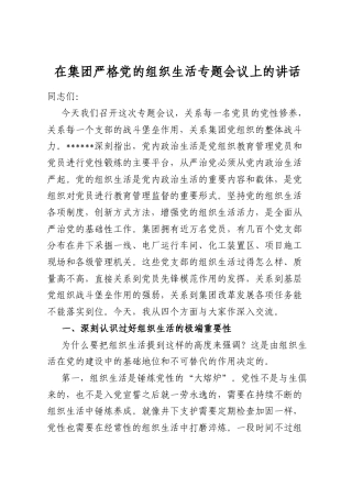 在集团严格党的组织生活专题会议上的讲话