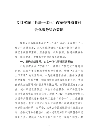 X县实施“县基一体化”改革提升农业社会化服务综合效能