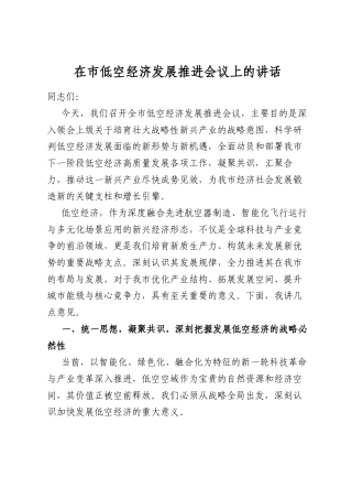 在市低空经济发展推进会议上的讲话