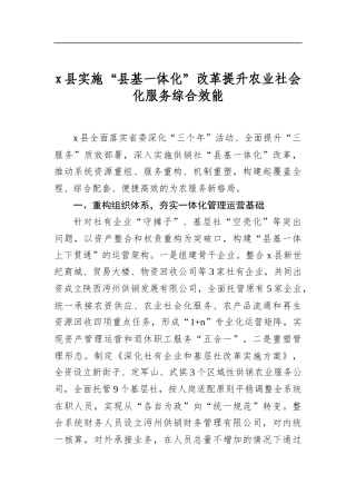 X县实施“县基一体化”改革提升农业社会化服务综合效能