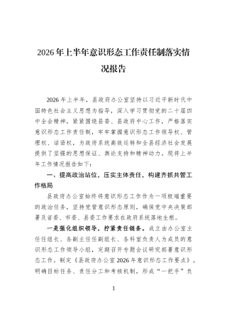 2026年上半年意识形态工作责任制落实情况报告