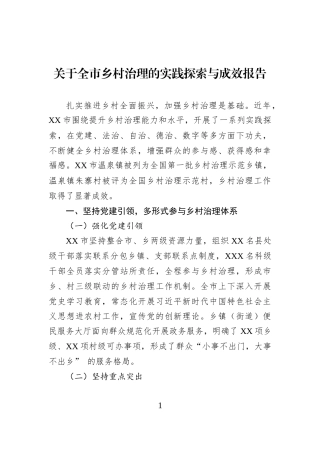关于全市乡村治理的实践探索与成效报告