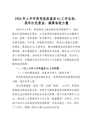 2026年上半年局党组抓基层党建工作总结：筑牢红色堡垒，凝聚奋进力量