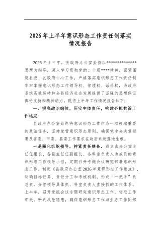 2026年上半年意识形态工作责任制落实情况报告