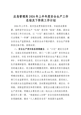 应急管理局2026年上半年度安全生产工作总结及下阶段工作计划