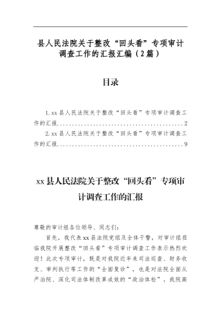 县人民法院关于整改“回头看”专项审计调查工作的汇报汇编（2篇）