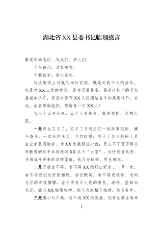 湖北省XX县委书记临别感言