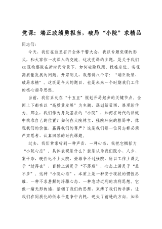 党课：端正政绩勇担当，破局“小院”求精品