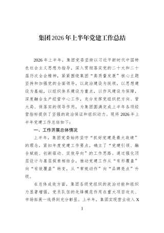 集团2026年上半年党建工作总结