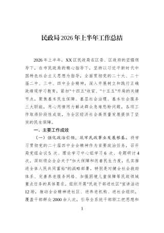 民政局2026年上半年工作总结