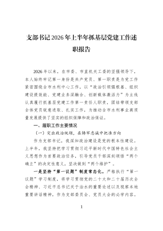 支部书记2026年上半年抓基层党建工作述职报告