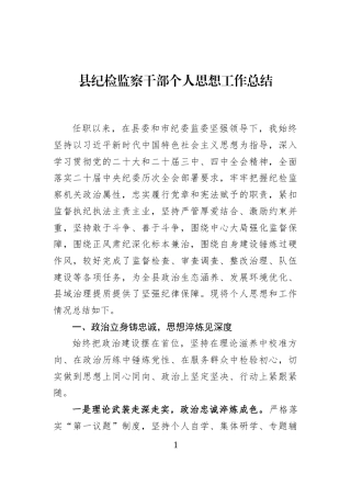 县纪检监察干部个人思想工作总结