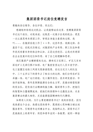 集团团委书记岗位竞聘发言