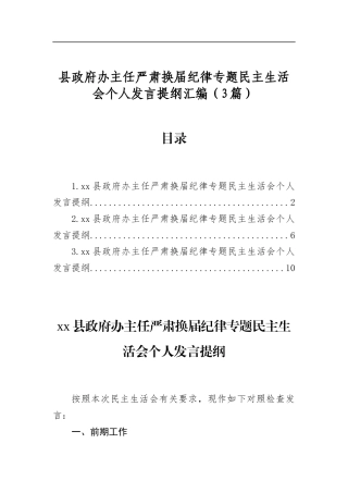 县政府办主任严肃换届纪律专题民主生活会个人发言提纲汇编（3篇）