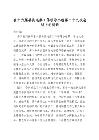 在十六届县委巡察工作领导小组第二十九次会议上的讲话