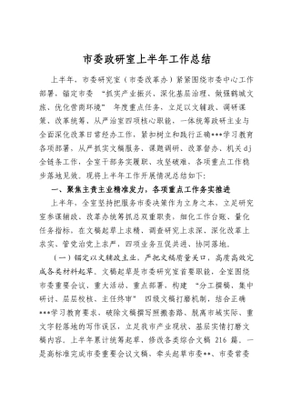 市委政研室上半年工作总结