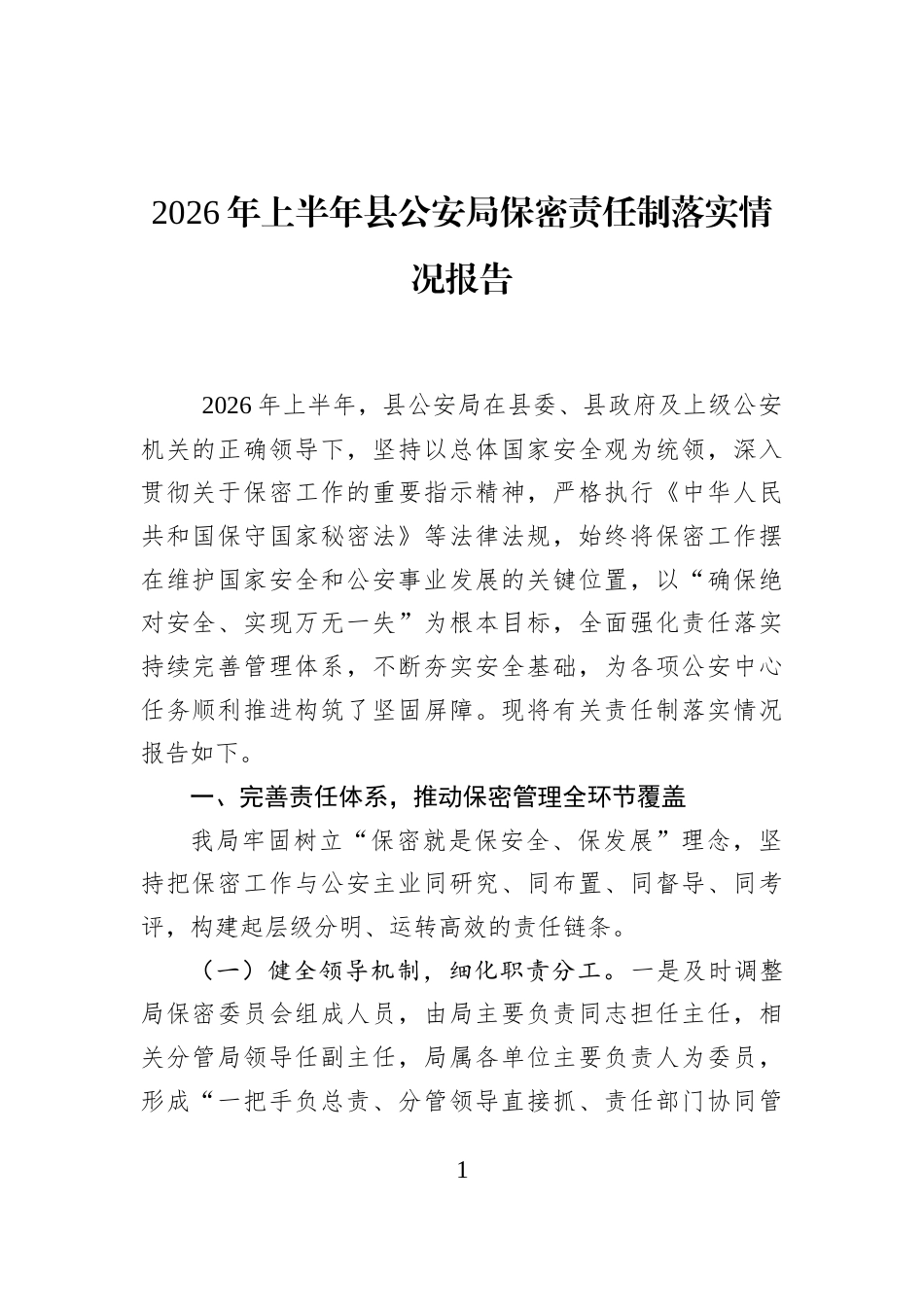 2026年上半年县公安局保密责任制落实情况报告_第1页