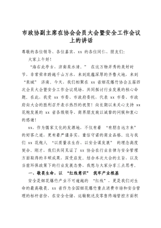 市政协副主席在协会会员大会暨安全工作会议上的讲话