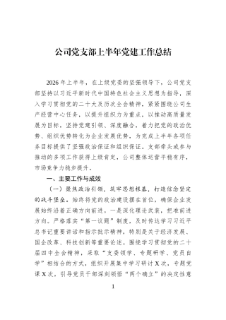 公司党支部上半年党建工作总结