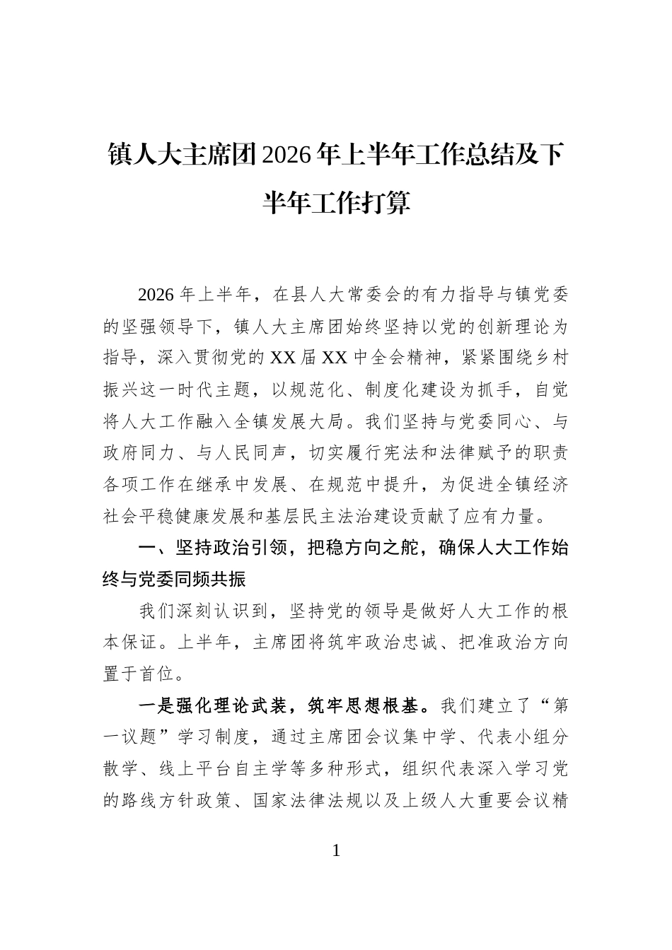 镇人大主席团2026年上半年工作总结及下半年工作打算_第1页