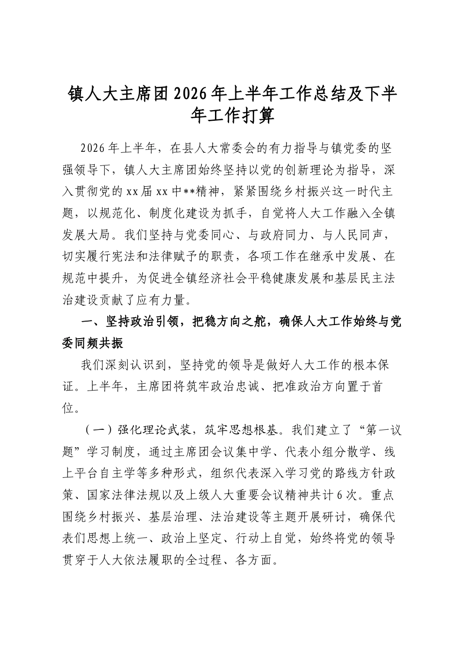 镇人大主席团2026年上半年工作总结及下半年工作打算_第1页