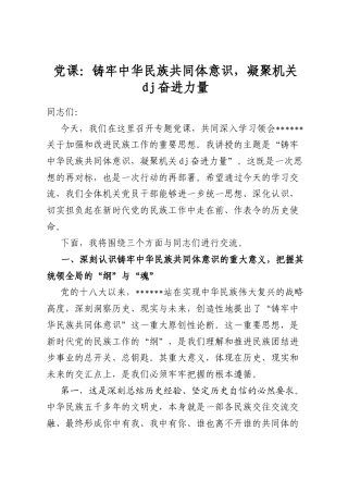 党课：铸牢中华民族共同体意识，凝聚机关党建奋进力量