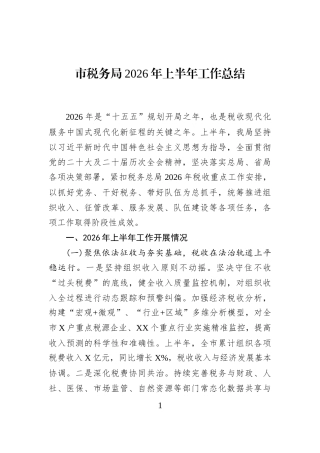 市税务局2026年上半年工作总结