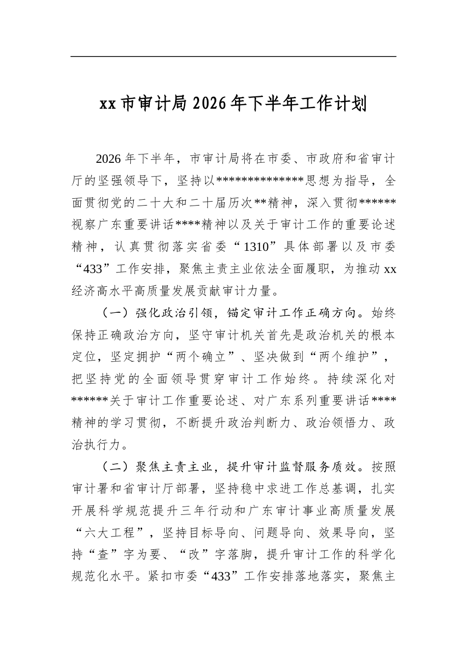 市审计局2026年下半年工作计划_第1页