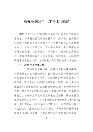 税务局2026年上半年工作总结