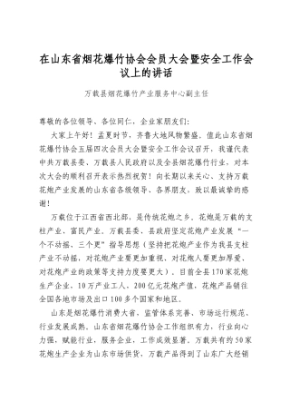 在山东省烟花爆竹协会会员大会暨安全工作会议上的讲话
