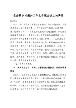 在全镇乡村振兴工作队专题会议上的讲话