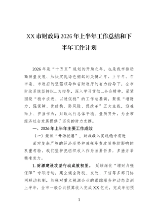 XX市财政局2026年上半年工作总结和下半年工作计划